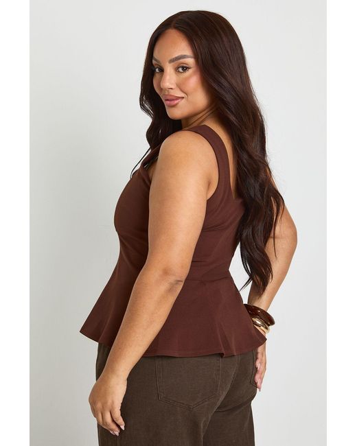 Boohoo Brown Plus Square Neck Peplum Top