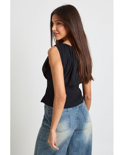 Boohoo Blue Chiffon Ruched Top