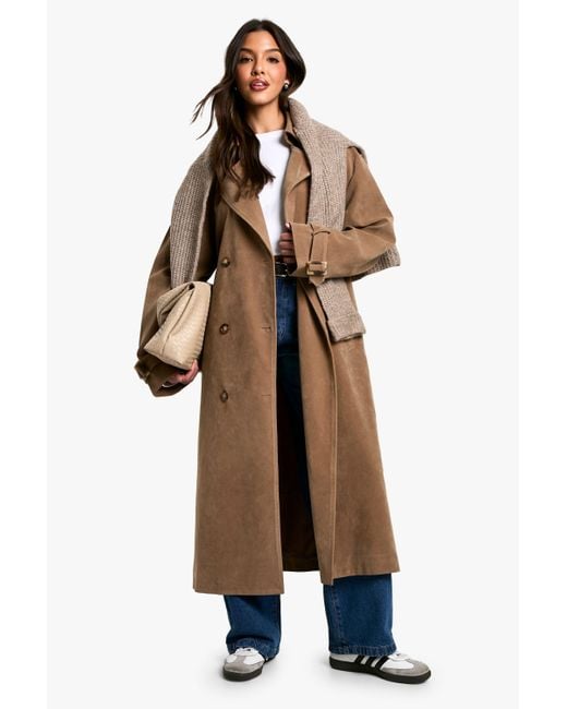 Boohoo Vintage Look Suedette Trench Coat in Natural Lyst UK