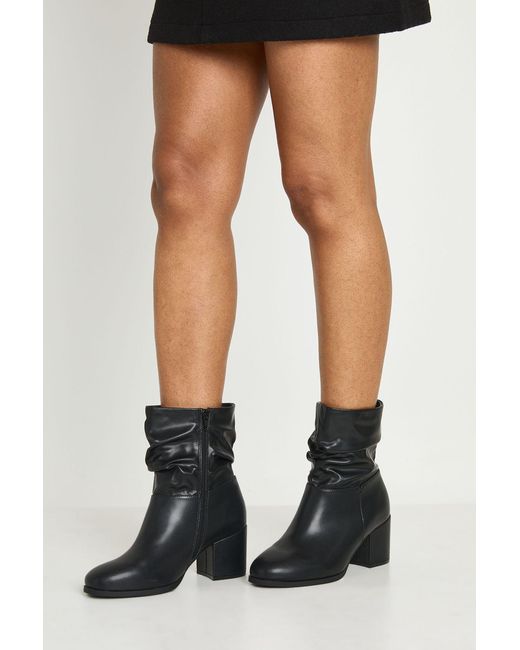 Boohoo Black Extra Wide Fit Wider Calf Ruched Block Heel Ankle Boots