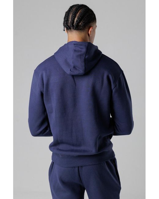 Firetrap Blue Dark Cotton Rich Brushed Fleece Hoody With Kangaroo Pocket for men