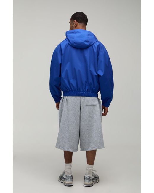 BoohooMAN Blue Oversized Boxy Water Reactive Snake Print Hooded Sports Jacket for men