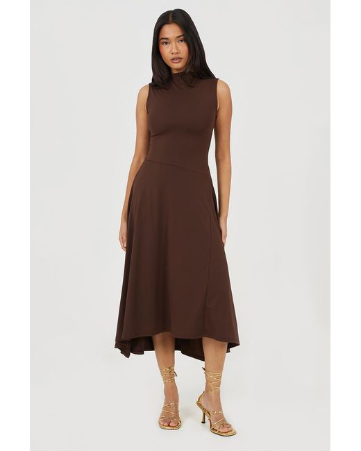 Brave Soul Brown Jersey High Neck Asymetric Hem Maxi Dress