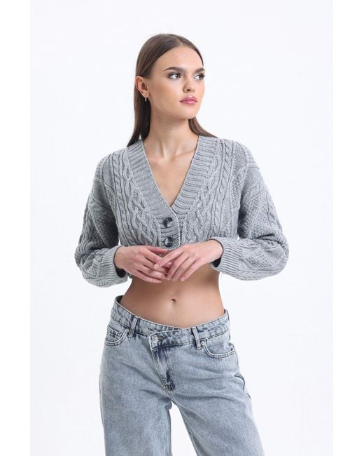 Hiccup White Cable Knitted V Neck Cropped Cardigan