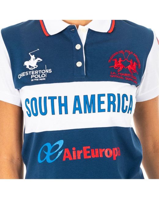 La Martina Blue Womenss Short-Sleeved Polo Shirt With Lapel Collar 2Wp165
