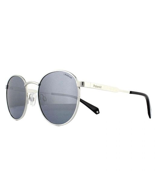 Polaroid Gray Round Palladium Mirror Polarized Sunglasses Metal