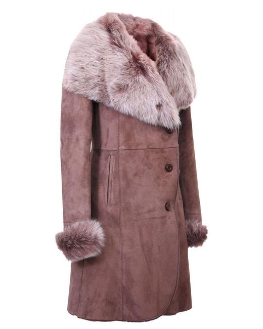 Infinity Leather Red Suede Merino Shearling Coat With Toscana Collar-Hanoi