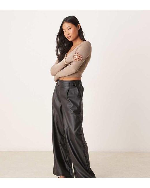 Jdy White Petite High Waisted Wide Leg Faux Leather Trousers
