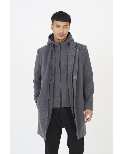 Brave Soul Gray Double Layer Hooded Overcoat for men
