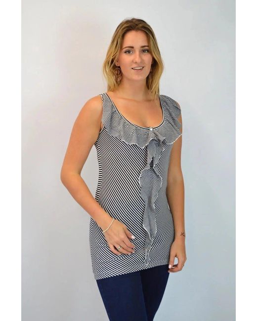 Secret Label Gray Striped Sleeveless Ruffle Top