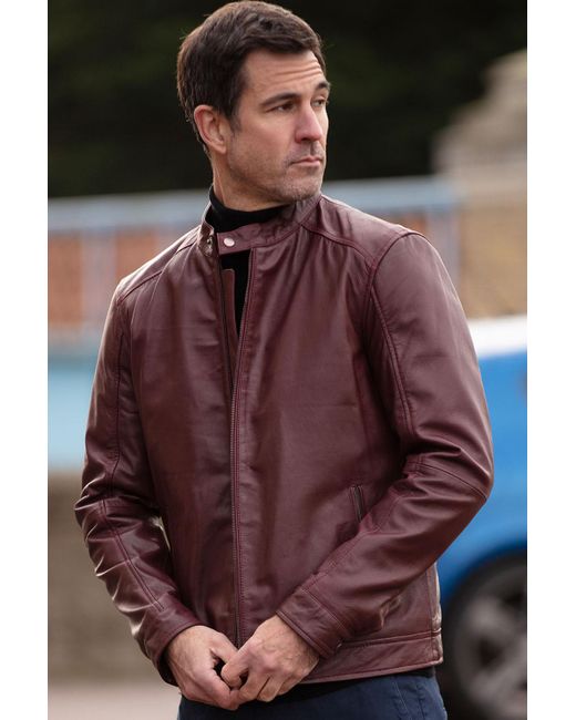 Ashwood Leather Brown Real Mandarin Collar Biker Jacket for men