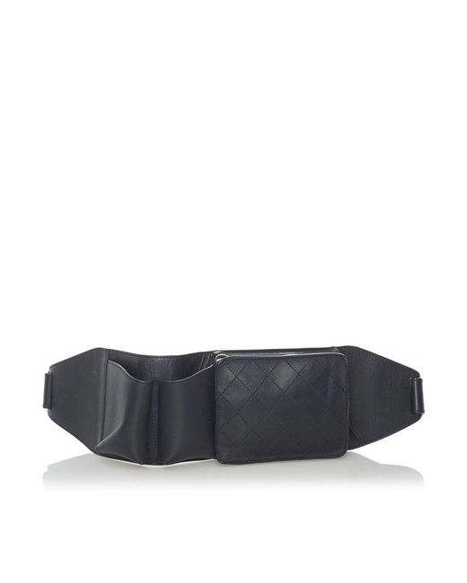 Chanel Blue Vintage Matelasse Leather Belt Bag Black Calf Leather