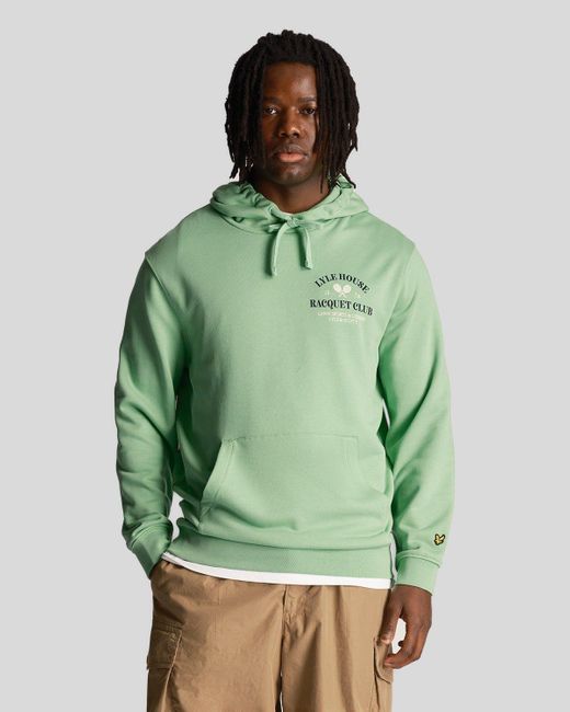 Lyle & Scott Green Cotton Racquet Club Graphic Hoodie for men