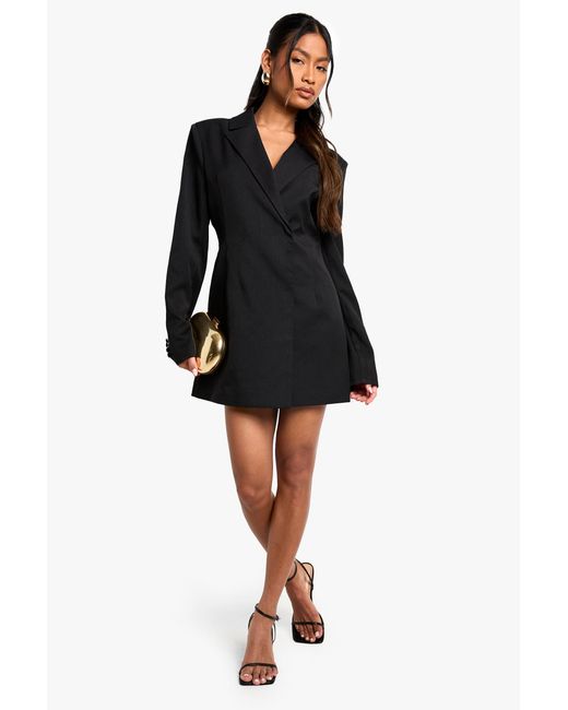 Boohoo Black Structured Oversized Wrap Over Blazer Dress