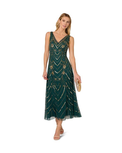 Adrianna Papell Green Studio Beaded Mesh Dress
