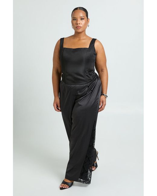 Boohoo Black Plus Lace Insert Wide Leg Trouser