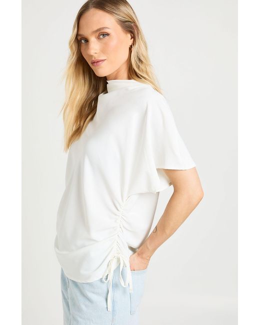 Boohoo White Petite Loose Ruched Side Body Top