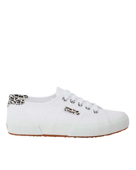 Superga White Ladies 2750 Cotu Classic Leopard Print Trainers