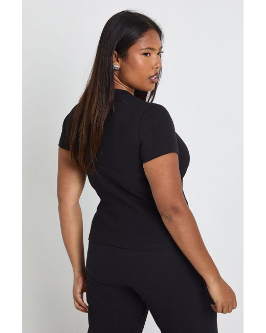 Boohoo Black Plus Basic Rib Short Sleeve Longline Fitted Top