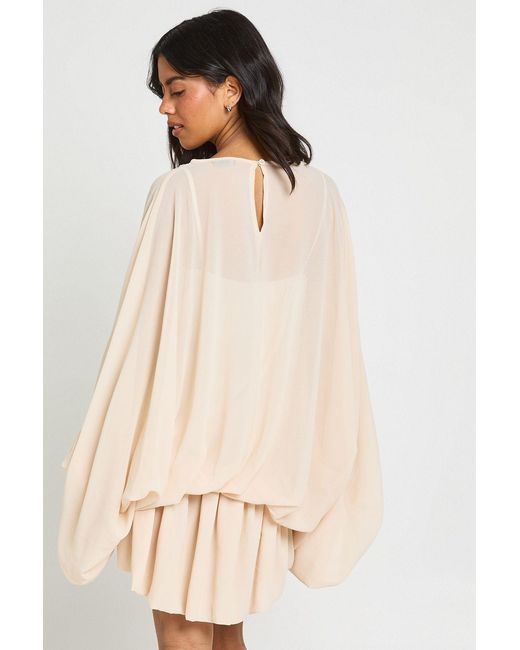 Boohoo Natural Chiffon Cami Overlay Blouson Skater Dress