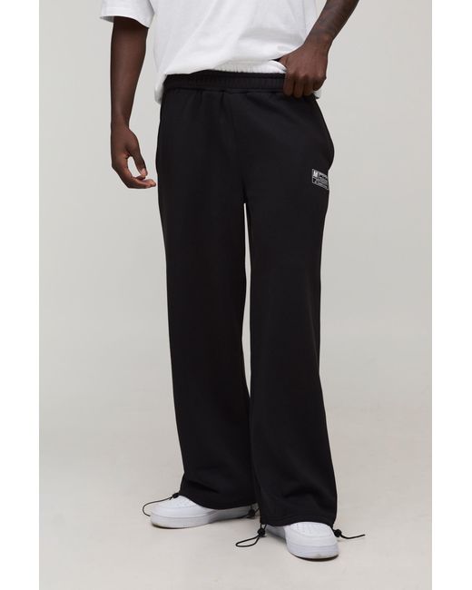 BoohooMAN Black Wide Leg Tie Cuff Double Waistband Joggers for men