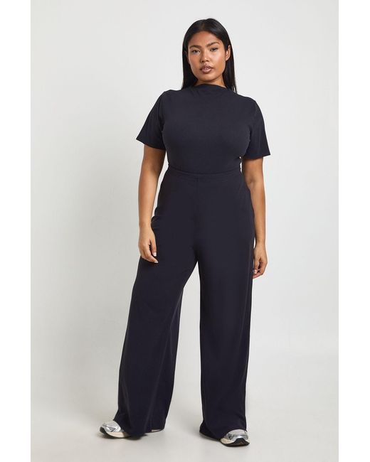 Boohoo Blue Plus Ultra Soft Wide Leg Trouser