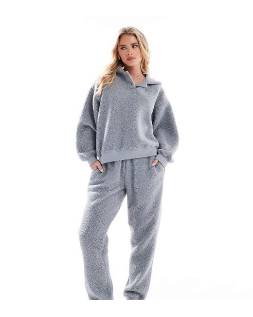 ASOS Blue Design Lounge Borg Oversized Hoodie & Jogger Set