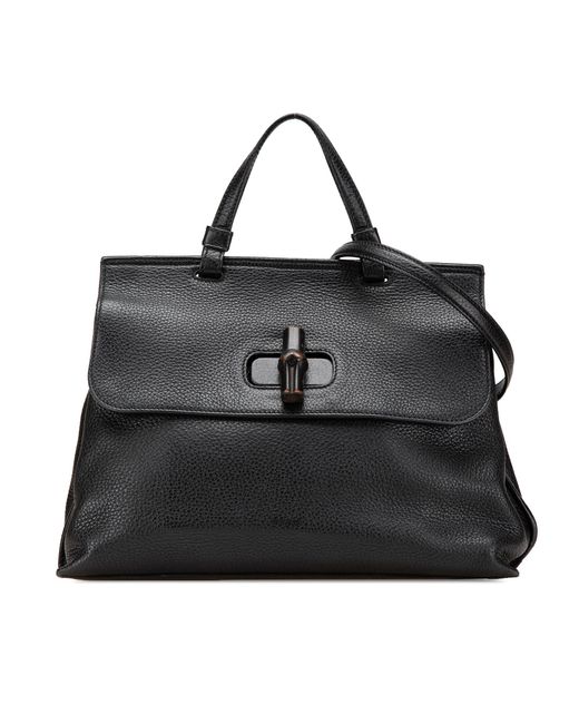Gucci Black Bamboo Top Handle Leather Bag