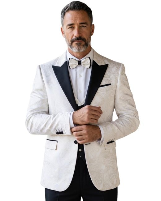 TruClothing Gray White4 Piece Paisley Tailored Fit Wedding Suit for men