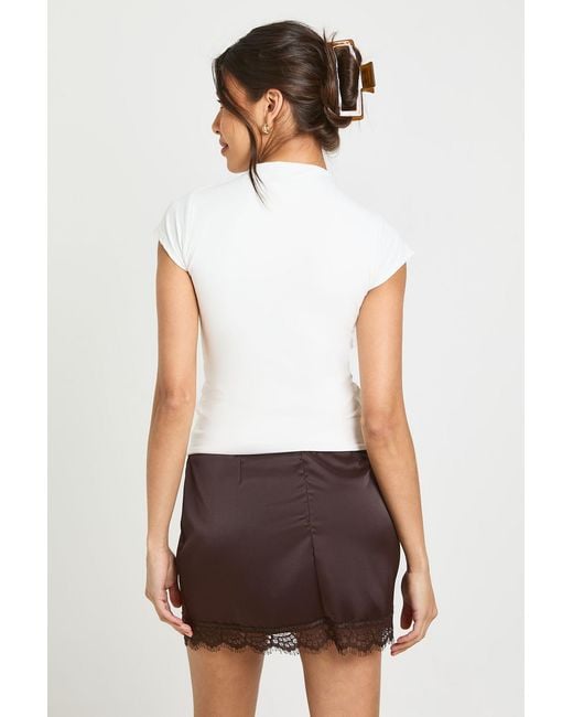 Boohoo White Lace Trim Satin Mini Skirt