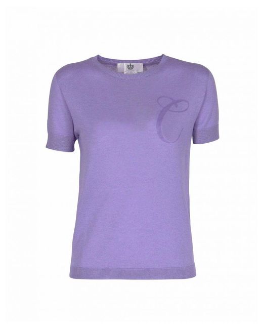 Crown of Edinburgh Cashmere Purple Short Sleeve Art 003 Letter C Silk