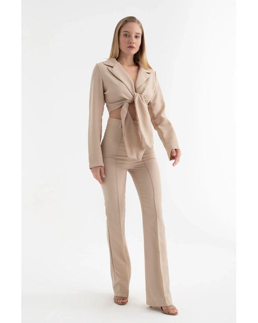 Hiccup Natural Cropped Tie Up Shirt & Straight Leg Trousers Coord