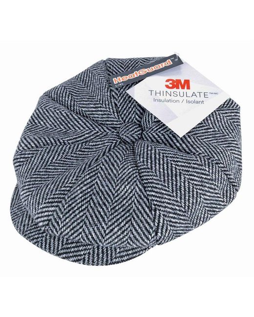 Sock Snob Blue Herringbone Pattern Fleece Lined Winter Wool Newsboy Hat Cap for men