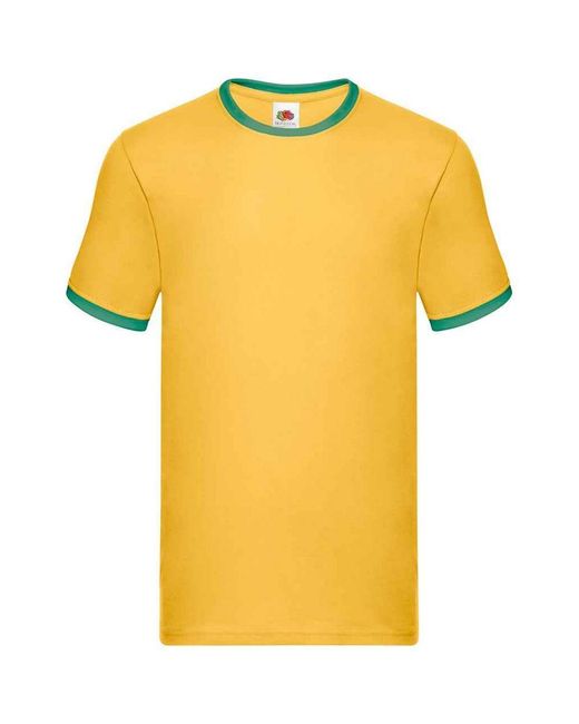 Fruit Of The Loom Yellow Ringer Contrast T-Shirt (Sunflower/Kelly) for men