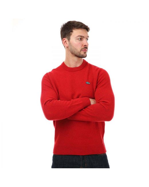 Lacoste Regular Fit Sweater Van Wol Met Gespikkelde Print In Rood in het Red voor heren
