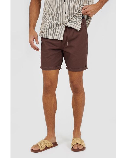 Brave Soul Brown Cotton Chino Shorts With Turn Up Hem for men