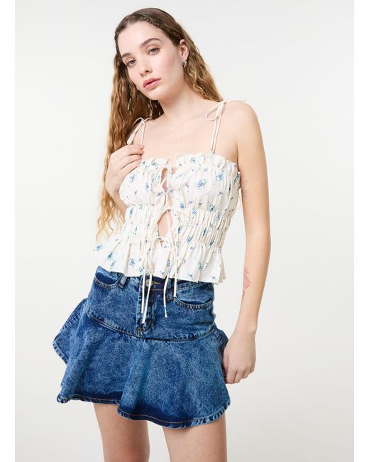 Pink Vanilla Blue Tie Front Ditsy Cami Top