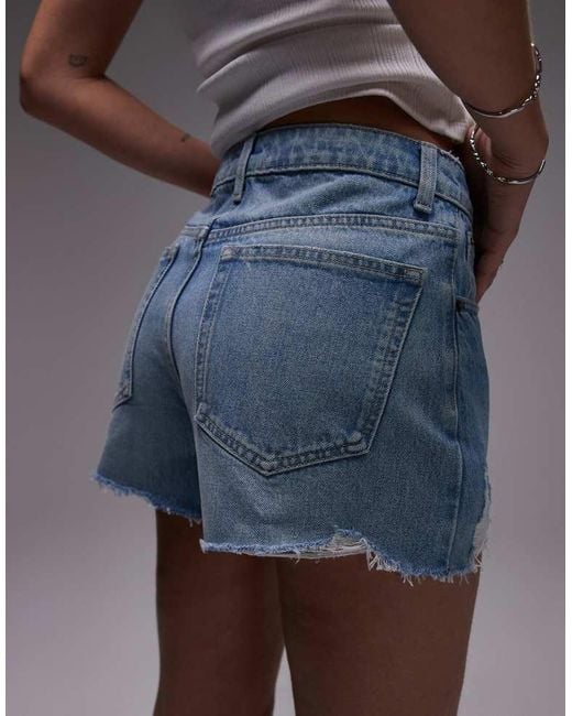 TOPSHOP Gray Denim A-Line Mom Shorts With Rip