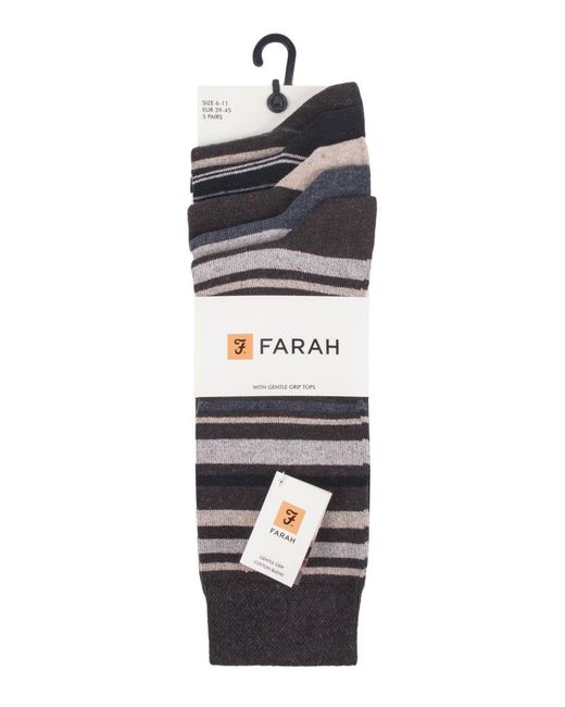 Farah Black 5 Pack Thin Breathable Classic Striped Patterned Soft Top Cotton Dress Socks for men