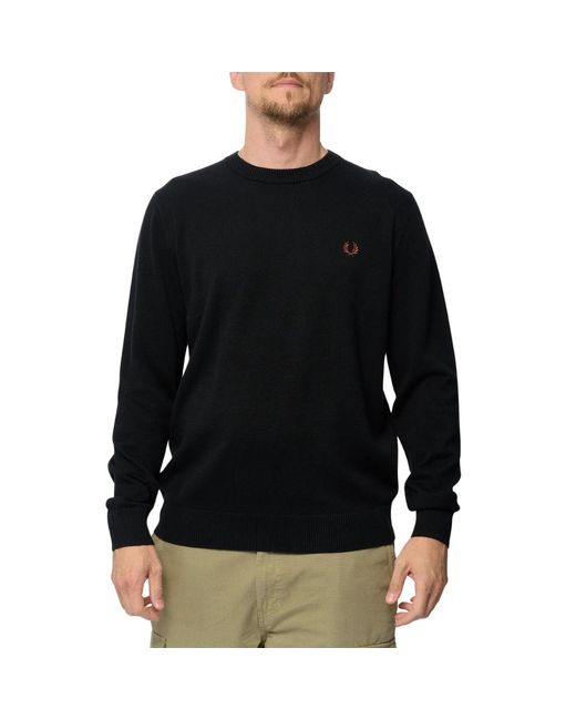 Fred Perry Blue Boucle Laurel Wreath Jumper Cotton for men