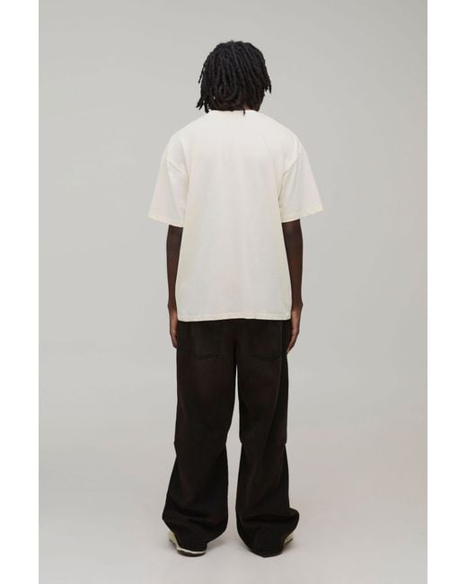 BoohooMAN White Oversized Boxy Floral Embroidered Extended Neck T-Shirt Cotton for men
