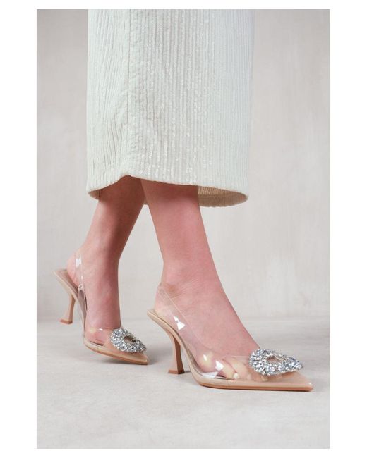 Where's That From Gray 'Opal' Perspex Low Heel Sandals With Embellished Detail