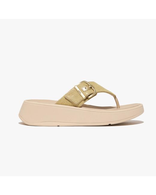 Fitflop White F-Mode Buckle Shimmerlux Flatform Toe Post Platino