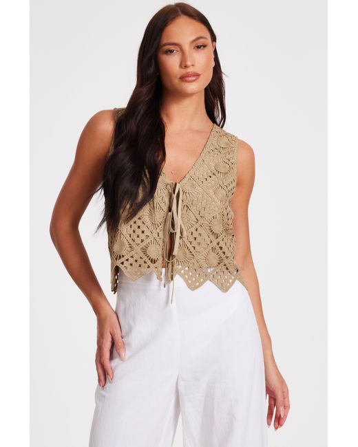 Quiz White Crochet Waistcoat