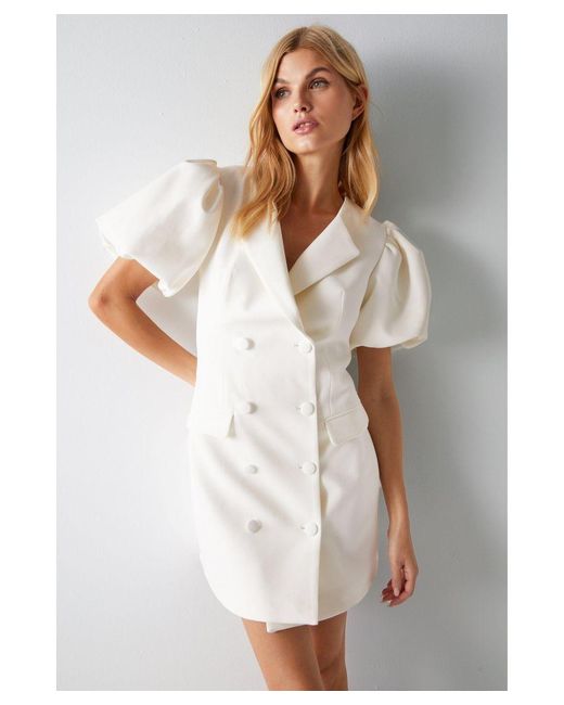 Warehouse White Premium Tailored Wrap Over Mini Dress