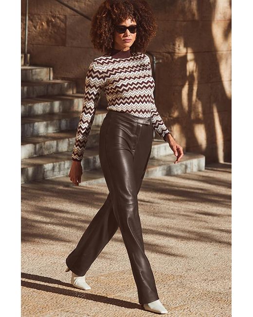 Sosandar Brown Chocolate Leather Straight Leg Trousers
