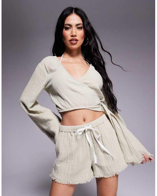 ASOS Gray Callie Cheesecloth Frayed Beach Short