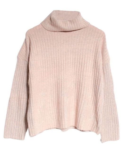 Brave Soul Pink Cowl Roll Neck Ribbed Jumper