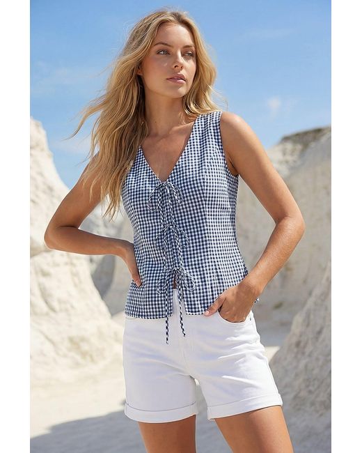 D.u.s.k White Gingham Tie Front Blouse