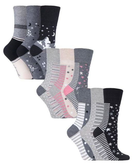 Gentle Grip Black 9 Pair Multipack Ladies Cotton Crew Non Elastic Socks